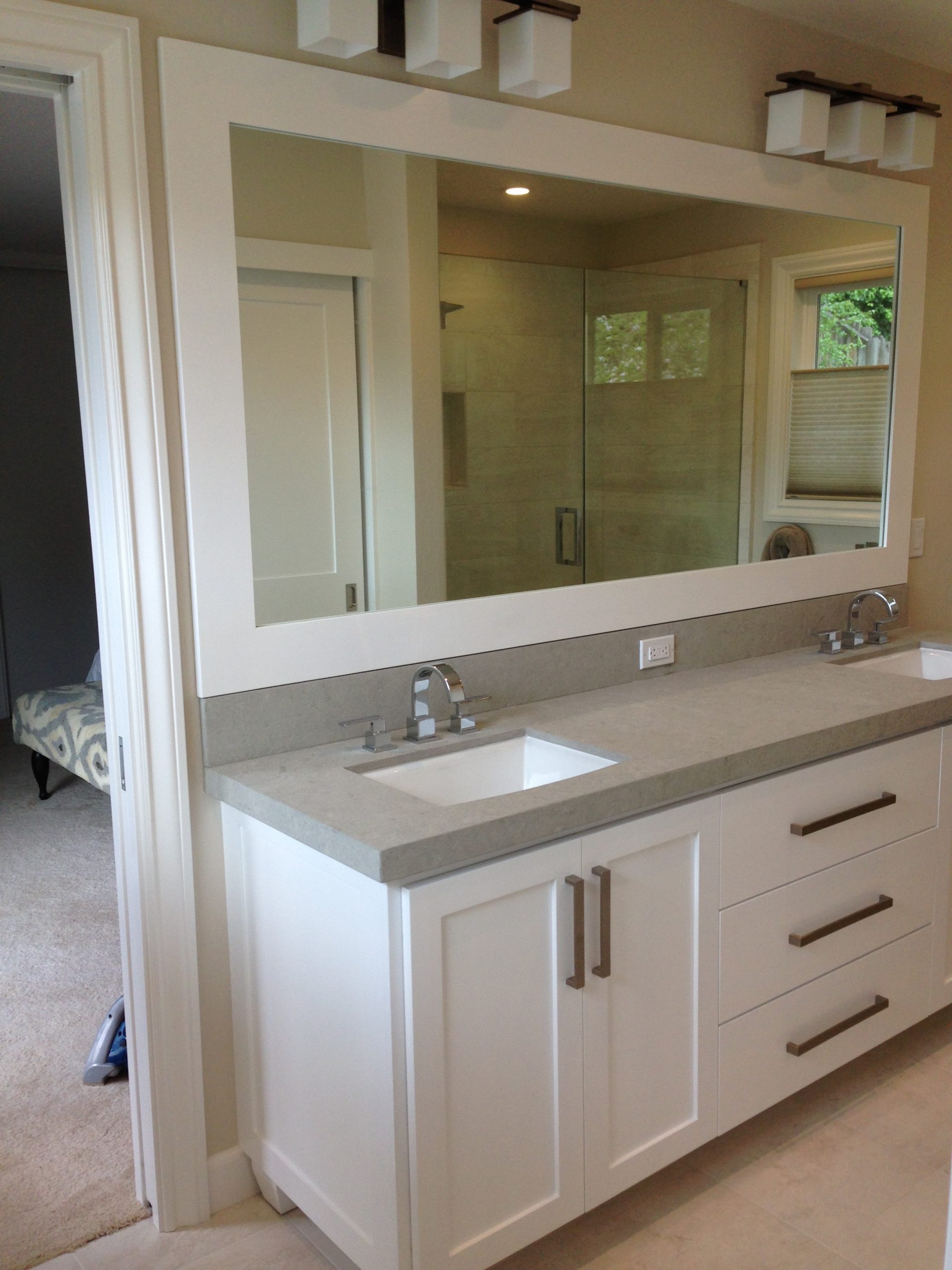 Master Bathroom gets updated fully custom cabinets and a new shower