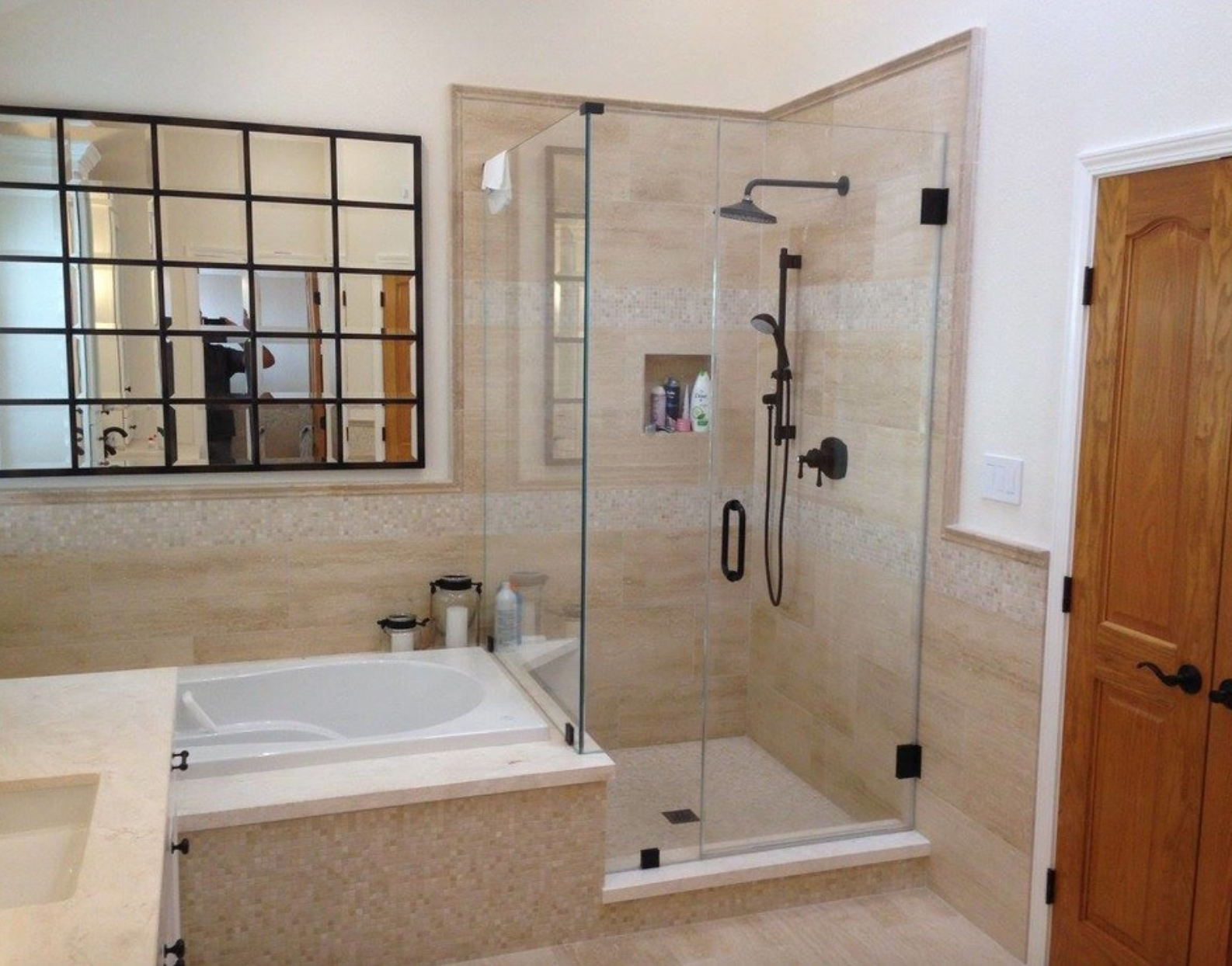 Master Bathroom Gets Custom Cabinets with Towers, a New Tub and New Wall Tile Paneling