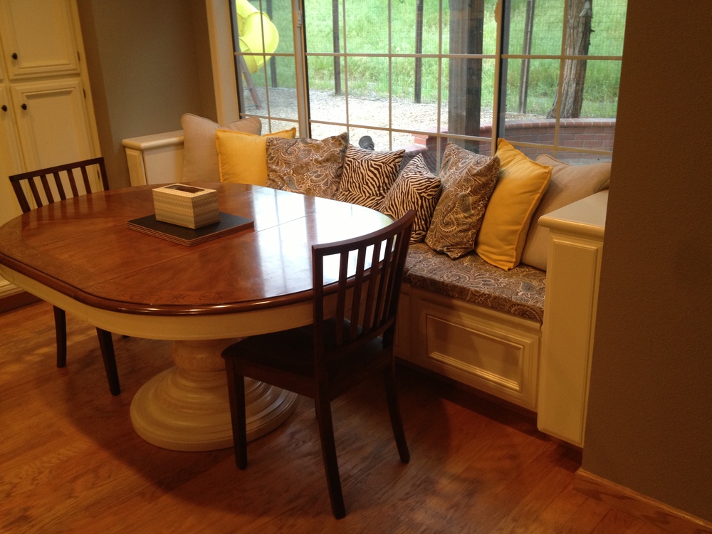 Custom kitchen bench seat with raised panels and trunk storage