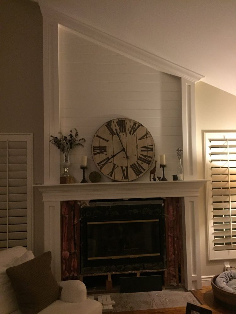 Mantel replaced with full height ship-lap and custom trim